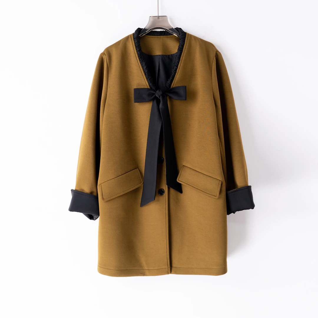 PW241248春季新款气质时尚休闲百搭女士外套蝴蝶结装饰小众设计