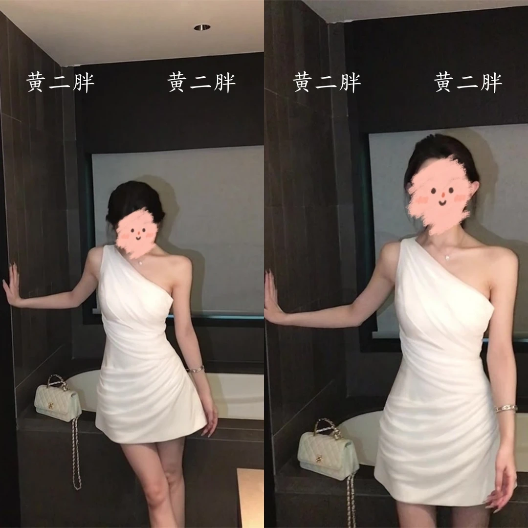 白色修身小众斜领纯欲风2025夏季新款连衣裙气质吊带性感裙子女