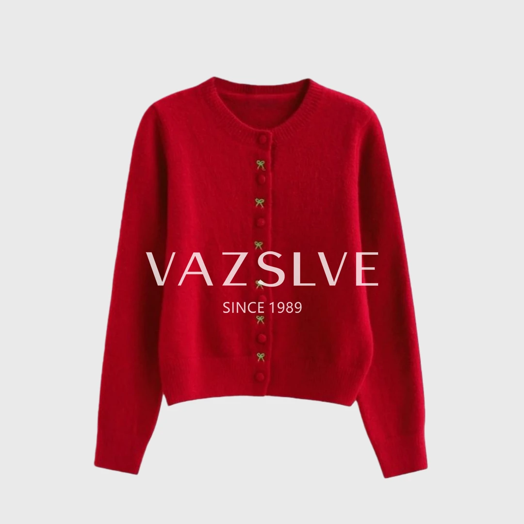 【VAZSLVE/全新奢品】捡漏 "新年红"羊绒拉毛工艺蝴蝶毛衣msl1242