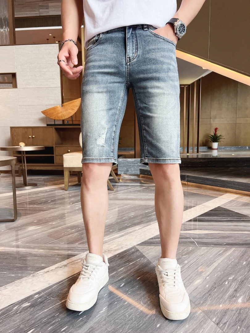 【短裤】欧货牛仔裤高定轻奢水洗修身男小直筒小脚裤