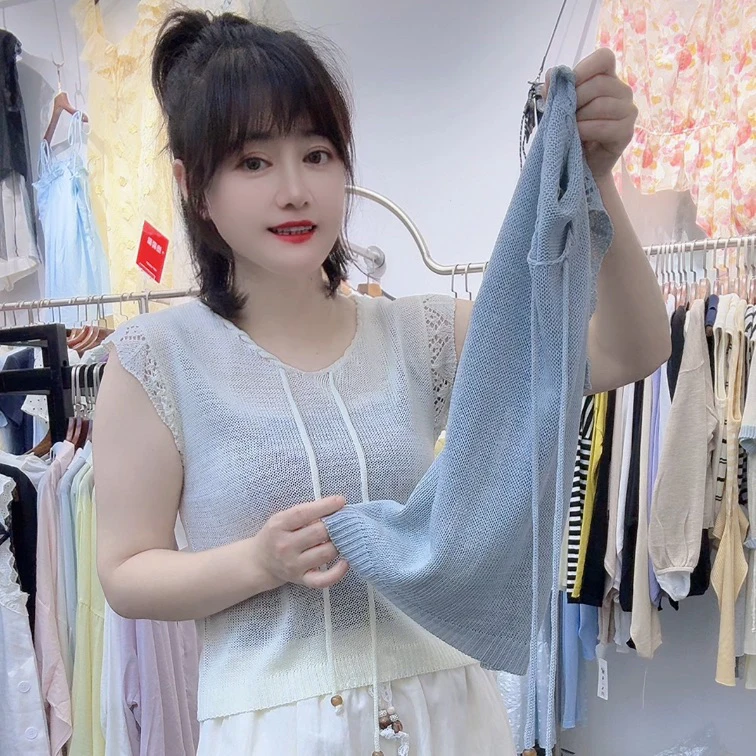 夏季新款修身显瘦短款精致百搭极简风纯欲纯色净版无袖针织衫上衣