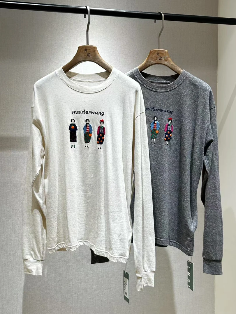 亚麻刺绣长袖T恤