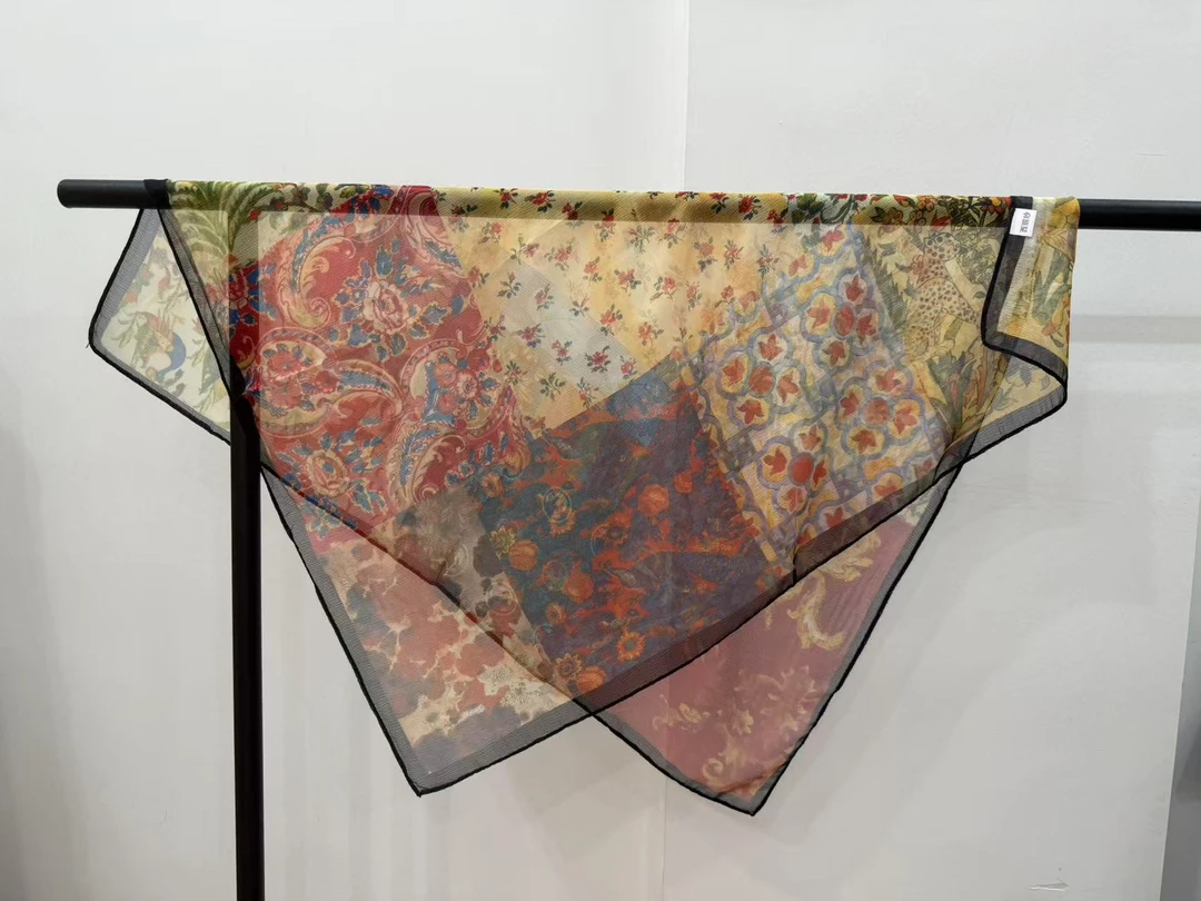 p17【复古红调】 夏季西丽纱70*70左右方巾夏季防晒小方巾