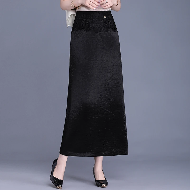 蕾丝花边半身裙女2025春新款直筒长裙子高腰开叉一步裙