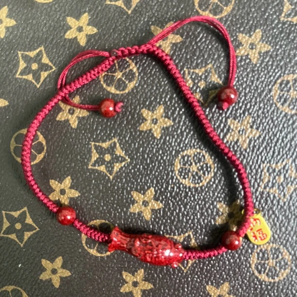 含辰砂工艺品精美设计编织小鱼晶体砂脚链