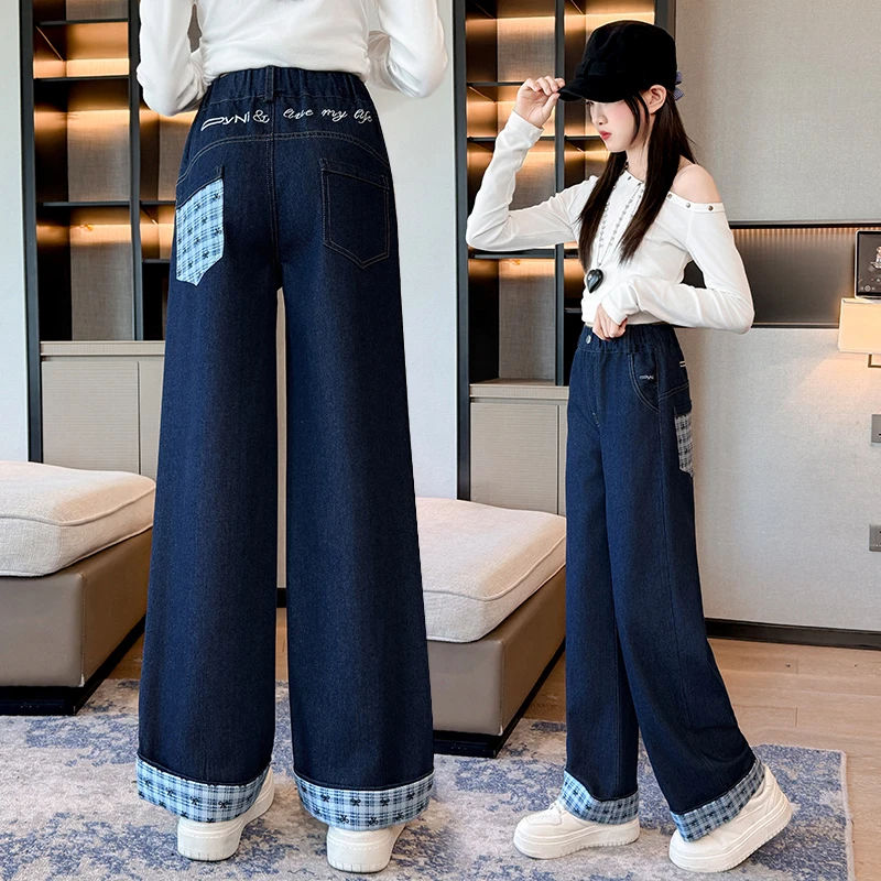 女童牛仔裤春秋装新款洋气儿童裤子宽松阔腿裤中大童百搭直筒长裤