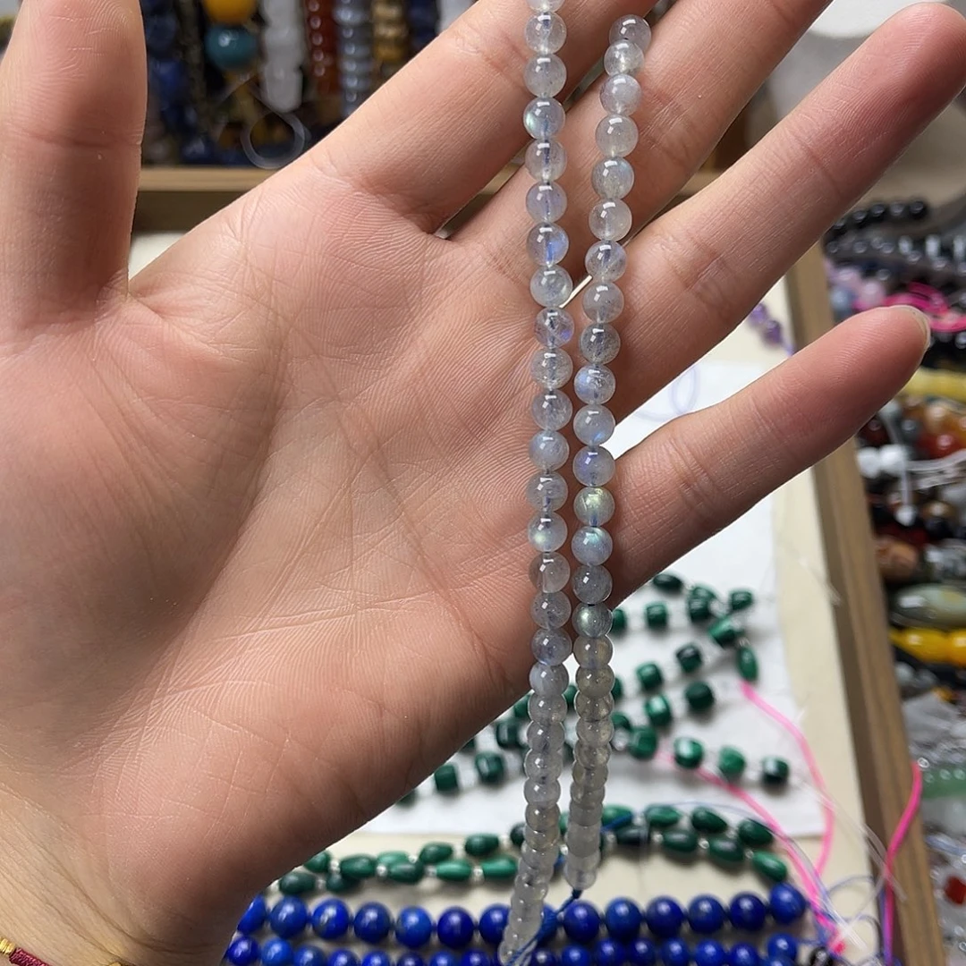 玛瑙/玉髓未镶嵌珠宝半成品卡6灰月光圆珠一条