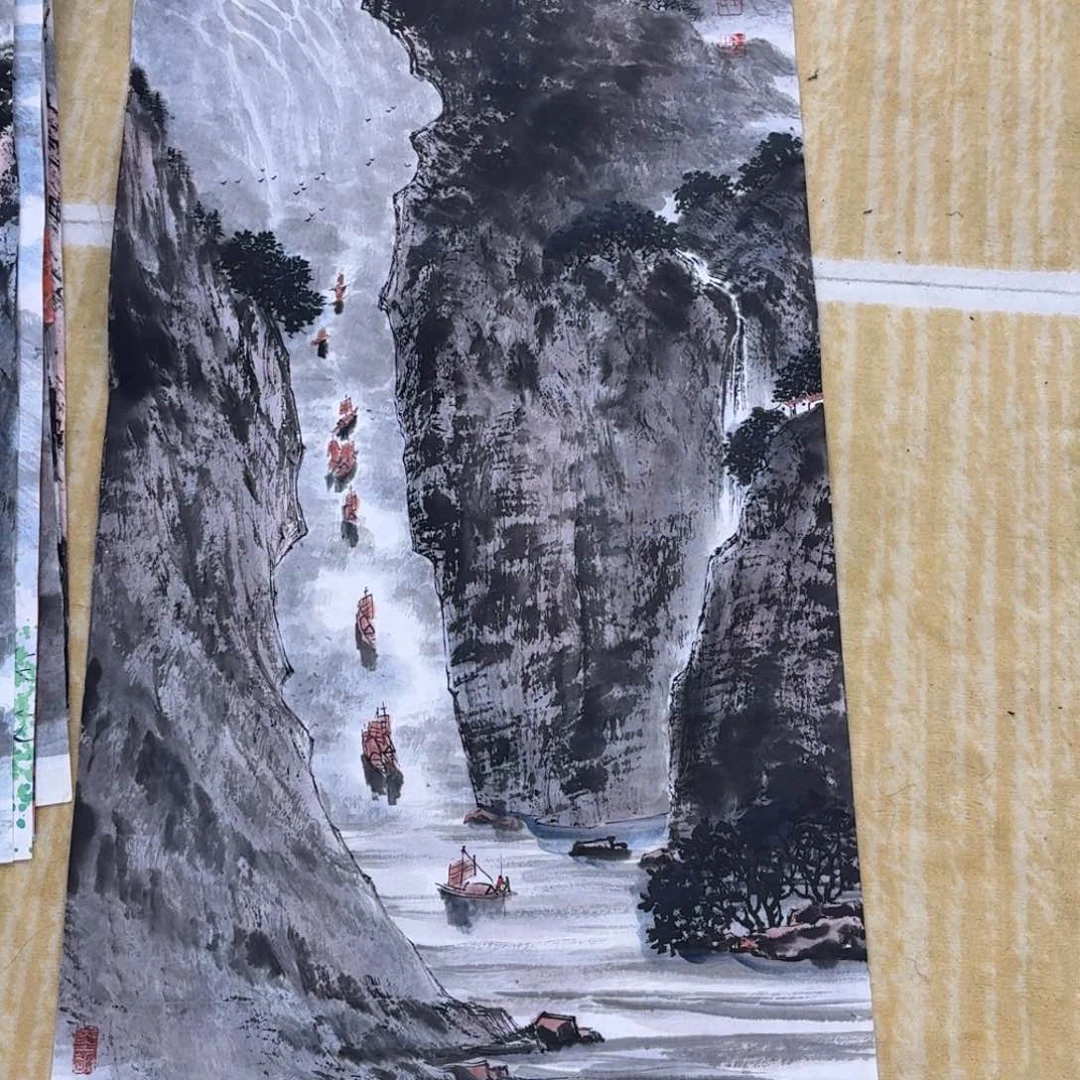 辉***.国画三尺山水禾野