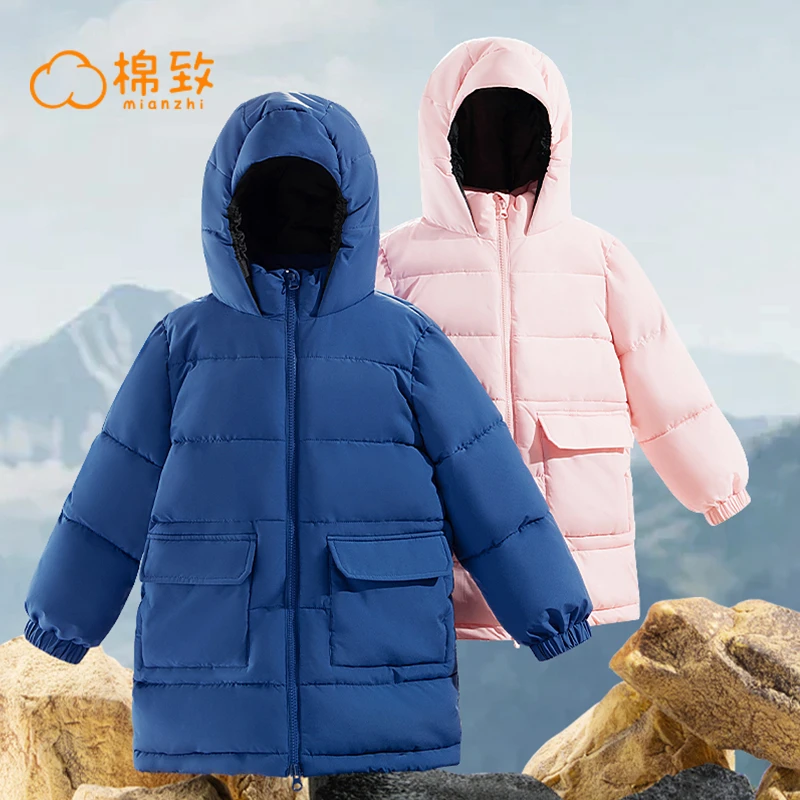 2402棉致童装冬季儿童棉服秋冬款女童中长连帽上衣中大童保暖外套