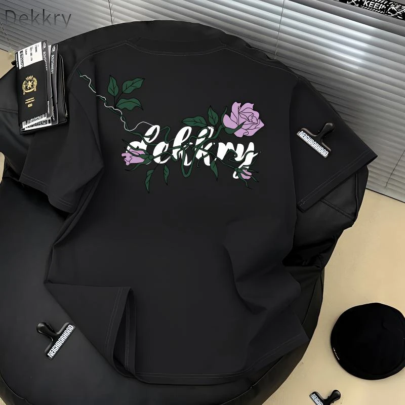 Dekkry美式高街花卉夏季情侣宽松潮牌ins半袖纯棉短袖t恤男女