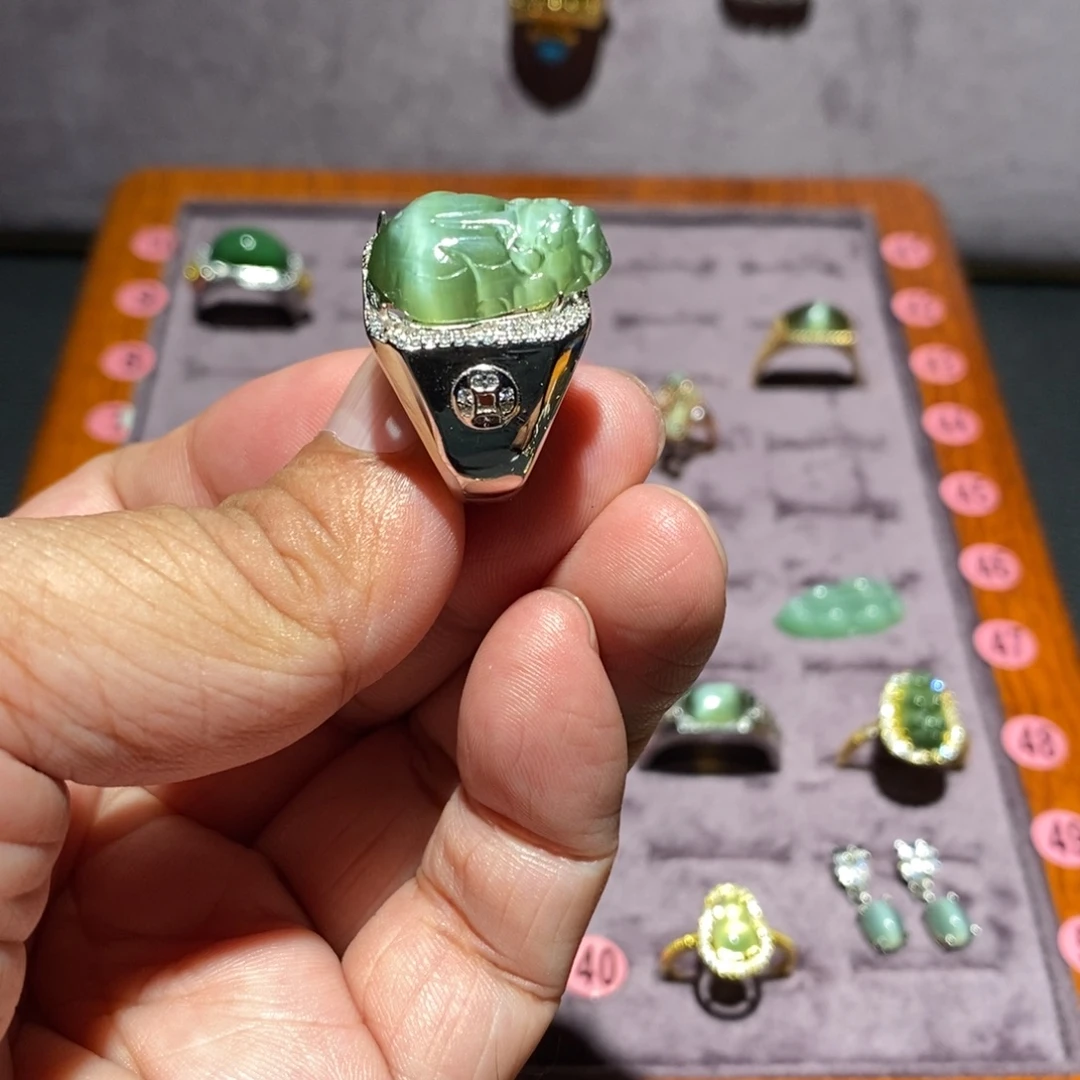 d***0和田玉（碧玉）银S925镶嵌戒指