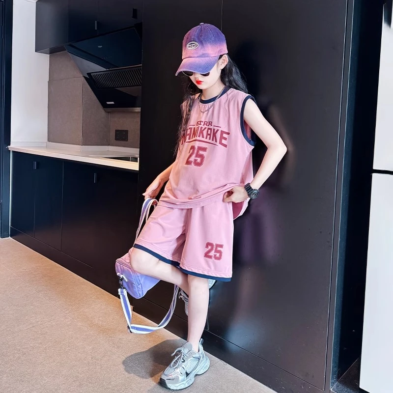 女童篮球服夏季2025新款儿童短裤背心夏装中大童网红炸街速干套装