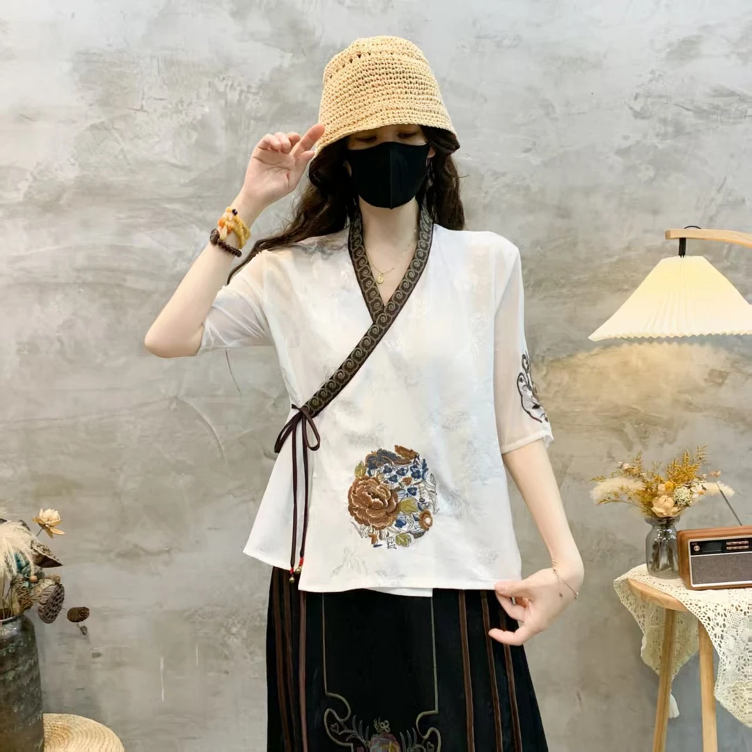（清版）新中式国风改良重工刺绣斜襟开襟女民族风上衣小衫