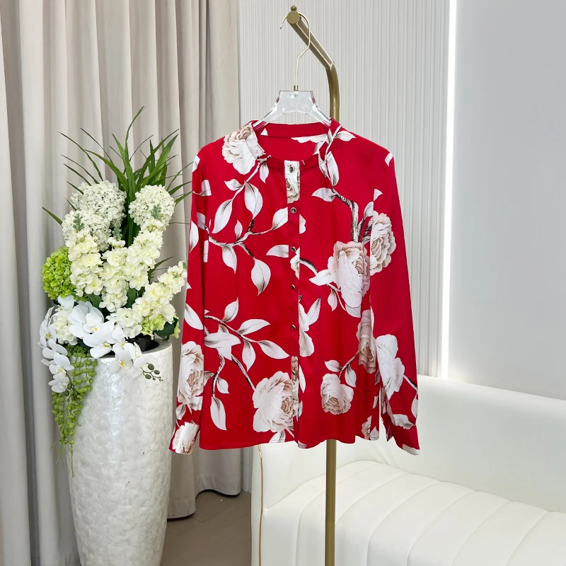 【宸慕】时尚红色百搭高端气质桑蚕丝小上衣255003