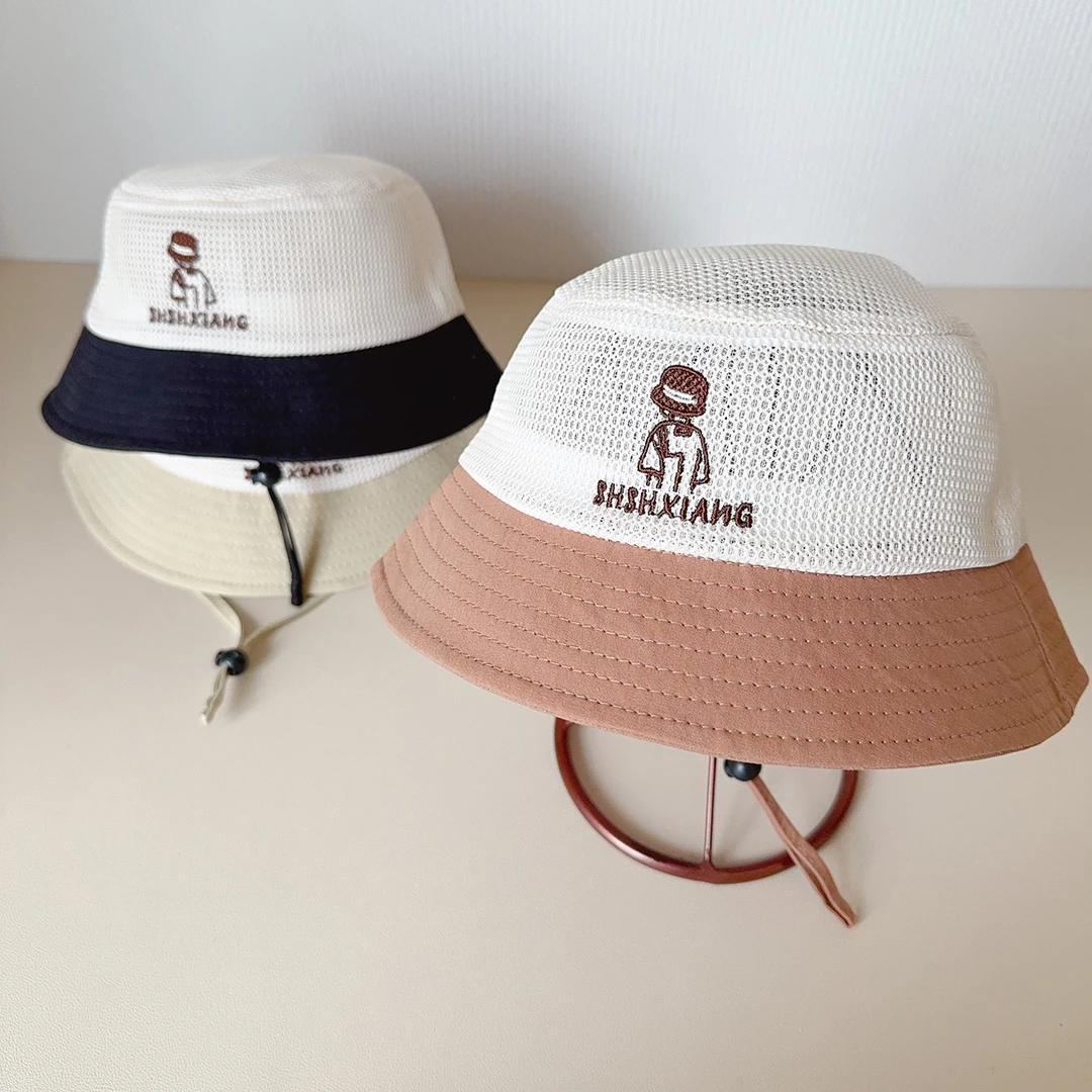 宝宝帽子1-3岁夏天透气遮阳渔夫帽日式休闲防晒网眼小童幼儿盆帽