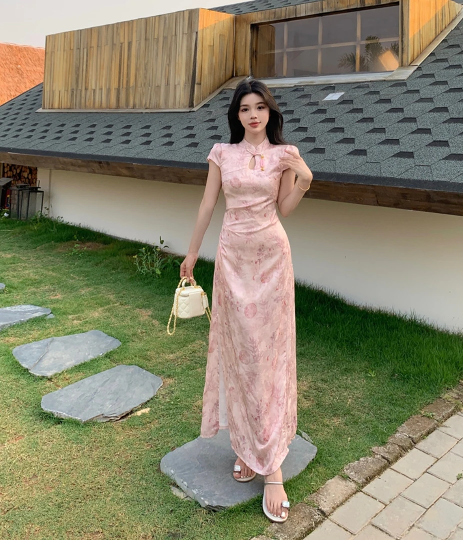 【猪猪队运费补贴】胖MM国风小立领新中式改良显瘦长裙