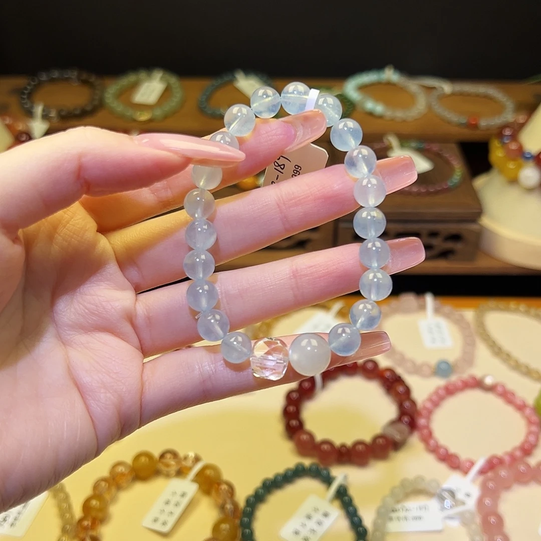 水晶银S925镀金镶嵌手串海蓝2110