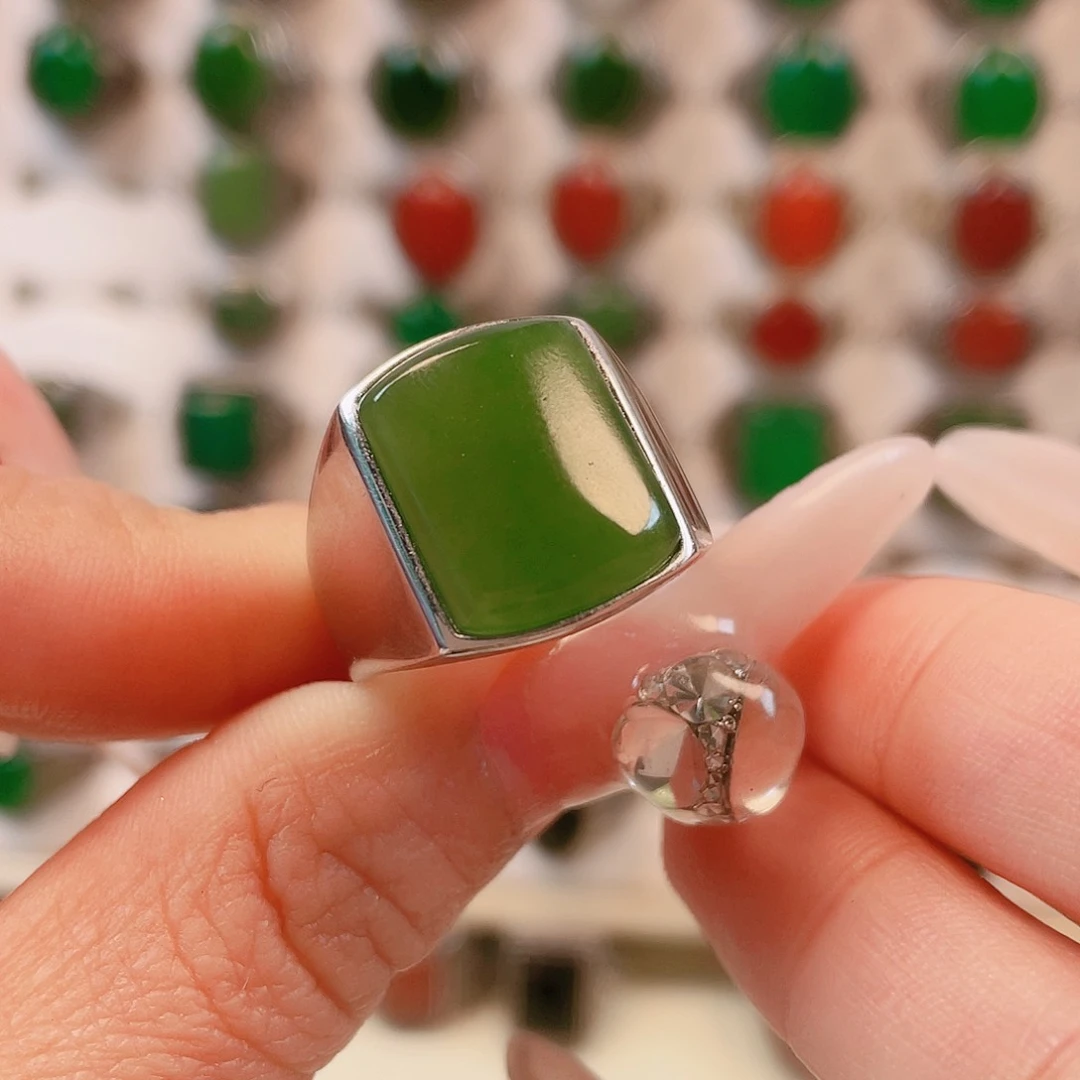 银S925镶嵌戒指和田玉续*