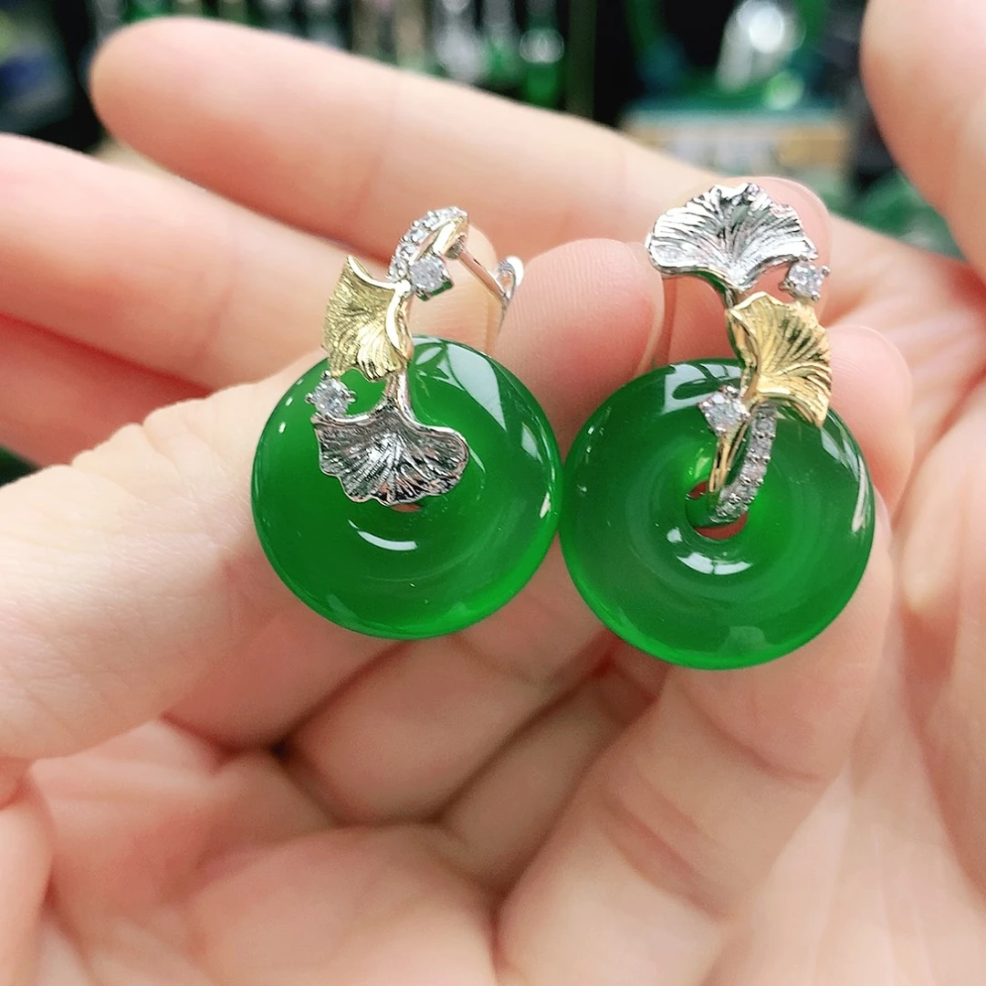 玛瑙/玉髓耳坠银S925镶嵌