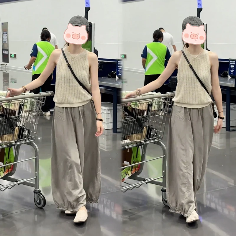 2025年夏季新款百搭简约大方温柔背心搭配宽松显瘦休闲裤套装女潮