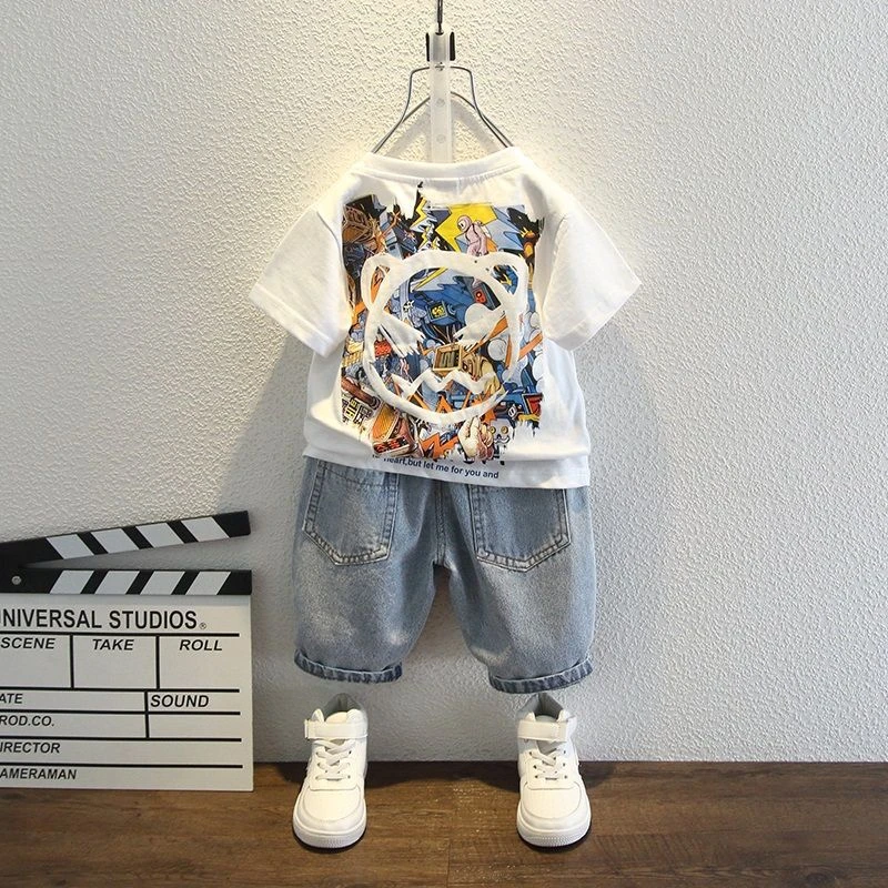 男童夏装儿童套装夏季2025新款洋气宝宝炸街潮童装帅气男孩棉短袖
