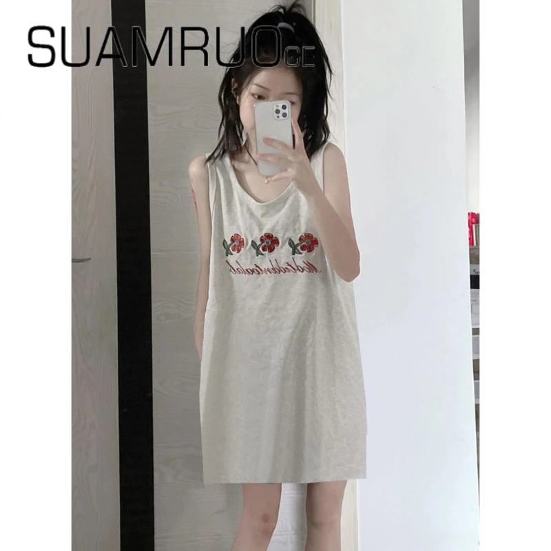 日本小众无袖背心裙睡衣女宽松简约日系甜美少女睡裙可外穿家居服