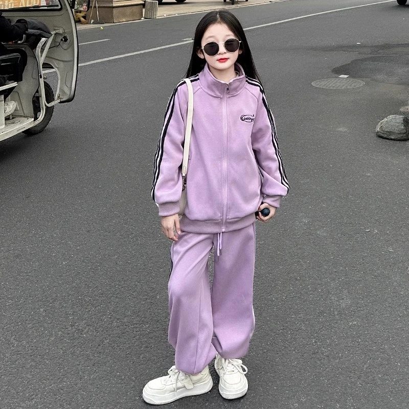 女童卫衣套装2025春季女孩韩版开衫上衣中大童韩版休闲运动裤子潮