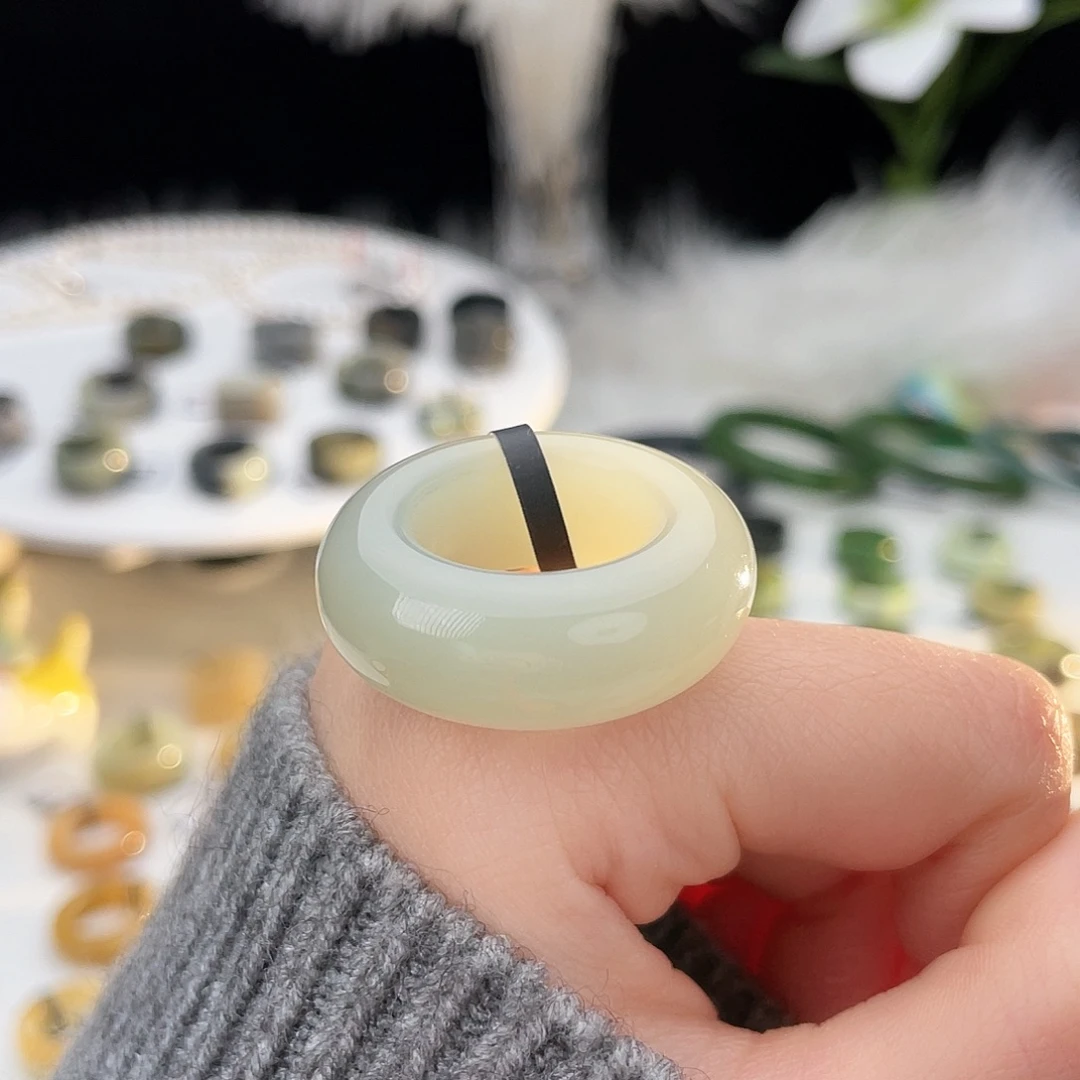 和田玉未镶嵌戒指k96 奶蓝宽轮胎18.3mm