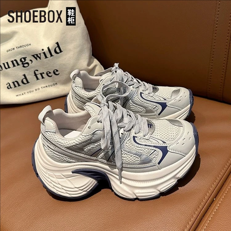 达芙妮鞋柜欧洲站2025秋季厚底老爹鞋女百搭增高6CM巴黎运动鞋