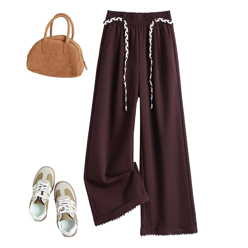 洗水钛金棉秋季阔腿裤 松紧舒适 气质有型韩版九分时尚睫毛裤B855