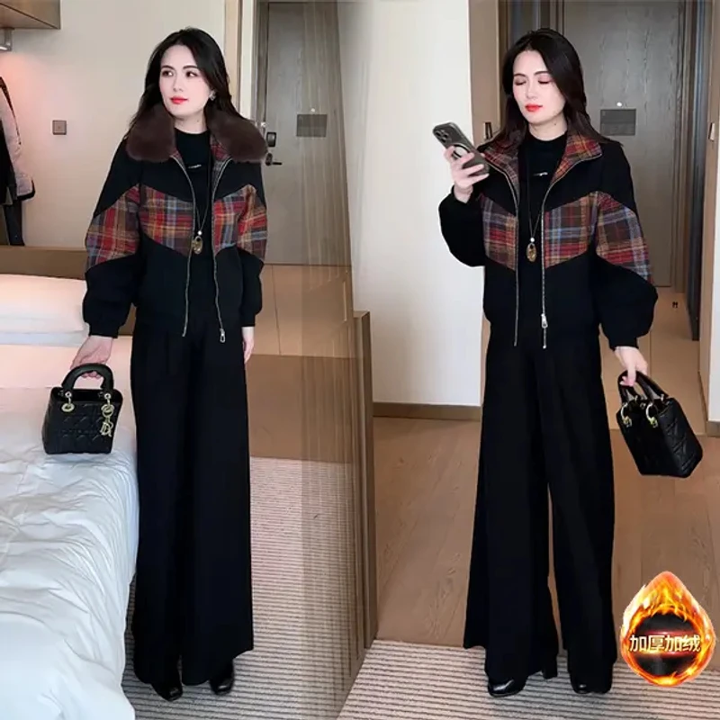 2025秋冬新款休闲显瘦时尚气质洋气加绒加厚拉链拼接长袖短外套