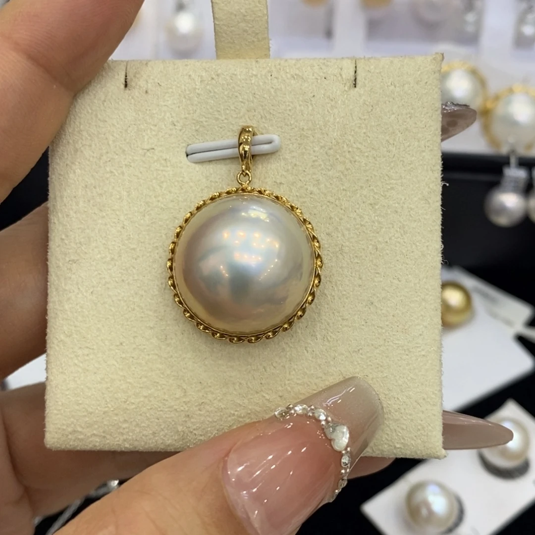 拼合珍珠（马贝珠）吊坠(不含链)18K金镶嵌