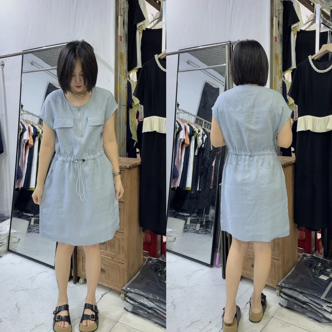 YY+5526前拉链亚麻连衣裙