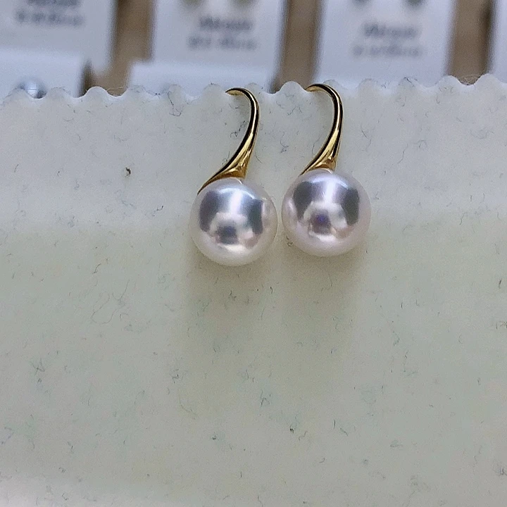 18K金镶嵌耳环8.5-9海水珍珠
