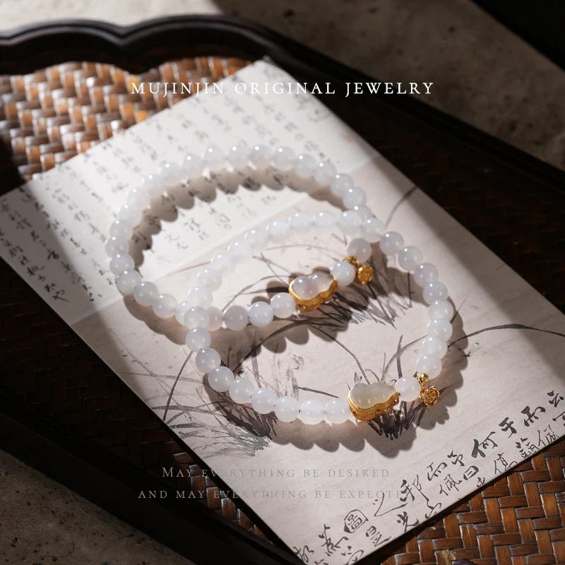 【木槿槿】天然和田玉5-6m手链女款国风串珠手串CC2396多样性发一