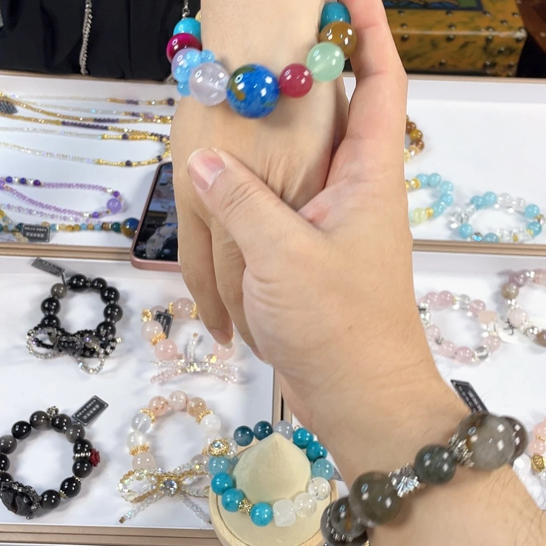 水晶手链银S925镀金镶嵌