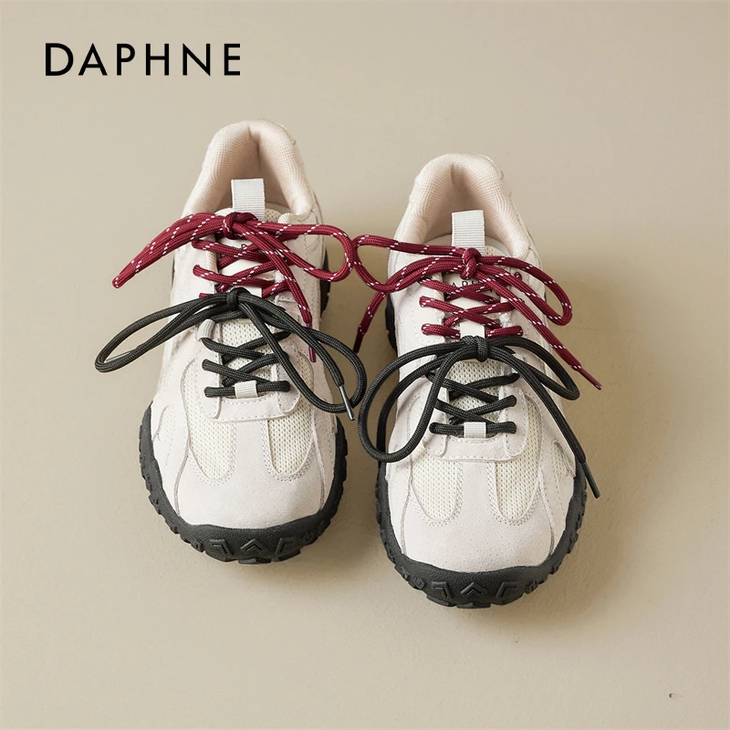 达芙妮德训鞋女款2025新款春季复古红色休闲鞋百搭厚底轻便运动鞋