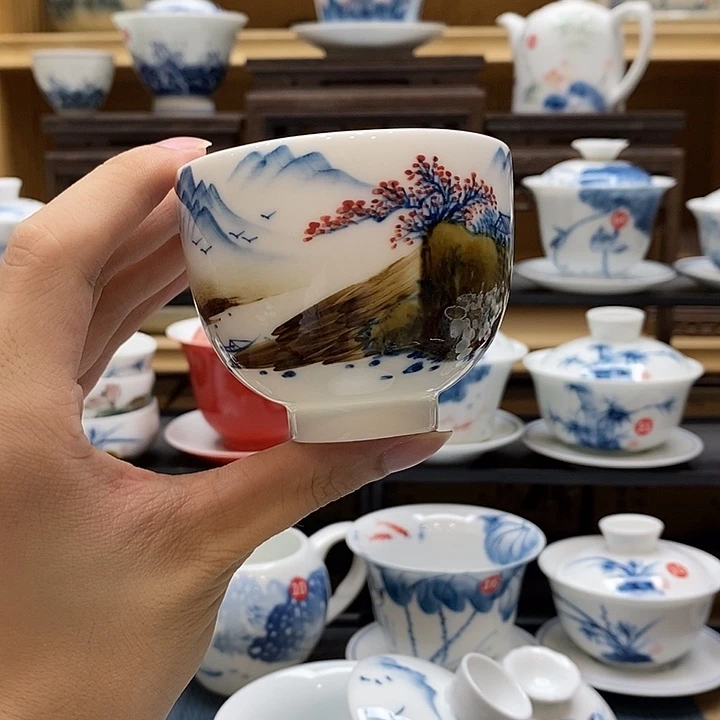手绘120cc海棠春夏主人杯釉下彩高温瓷微瑕福利款