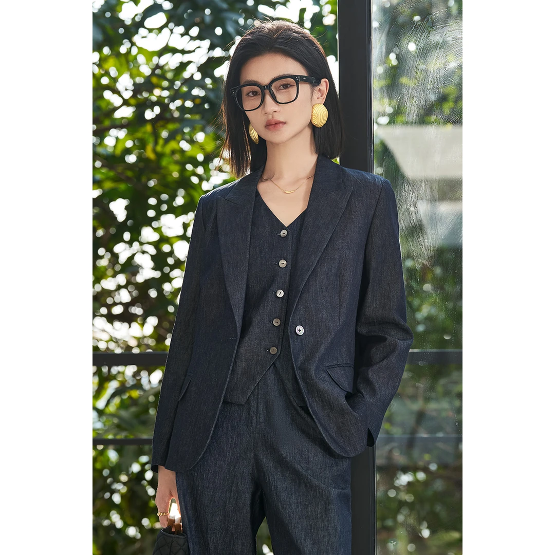 【文君专属】新款棉麻西装复古时髦短外套女5M25AX5477