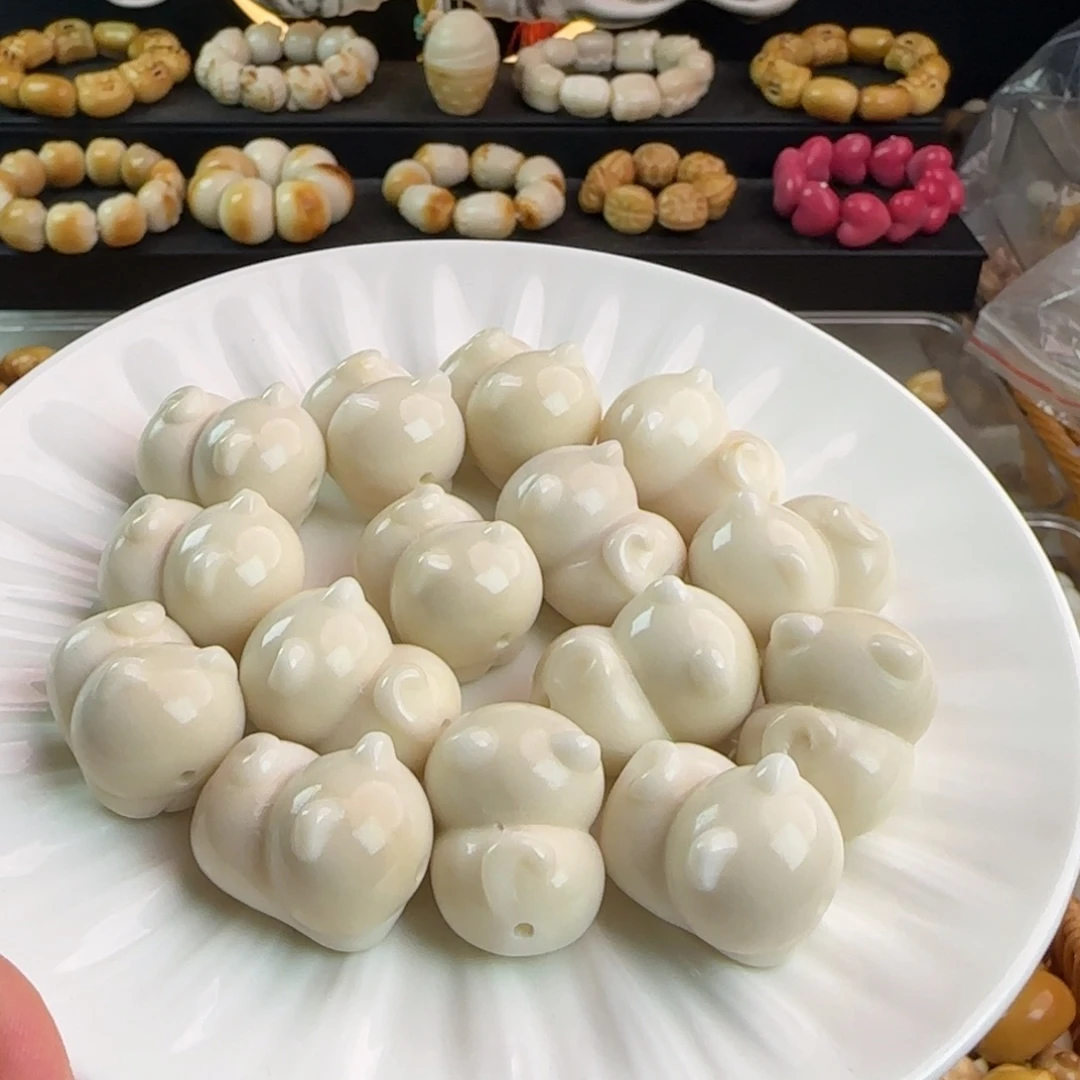 手串菩提根/象牙果微瑕牙果趴趴猫5颗（脖子裂）