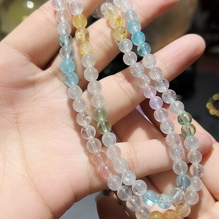 未镶嵌手链水晶彩虹托帕石多圈17号