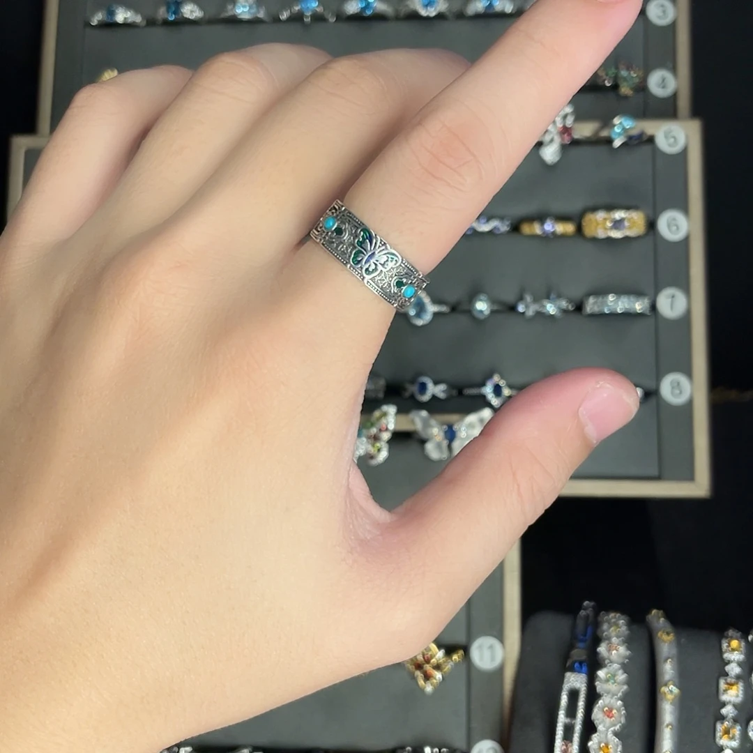 绿松石银S925镶嵌戒指