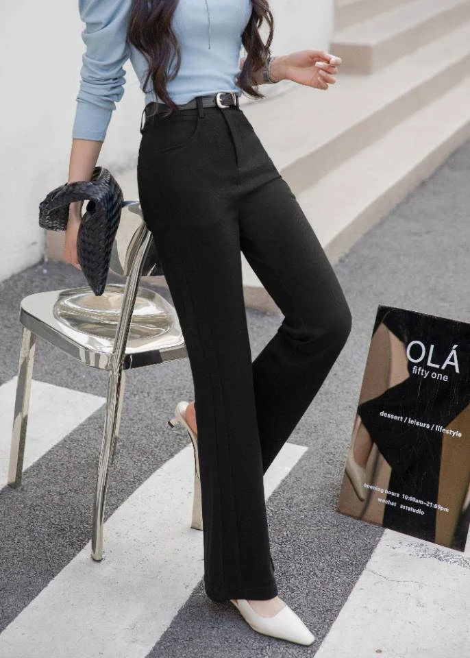 春秋新款时尚喇叭裤女高级感弹力裤垂感直筒免烫微喇西裤8966
