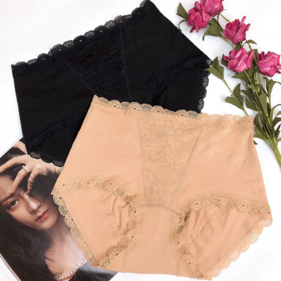 女士中高腰三角性感提臀内裤透气舒适无痕收腹提臀内裤蕾丝暖宫