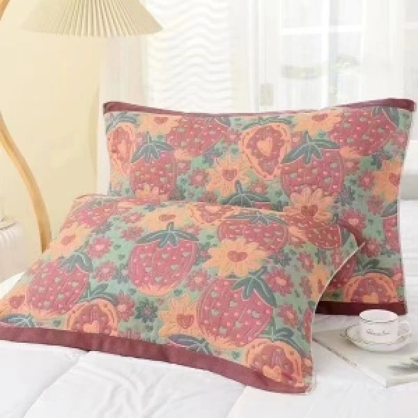 （香粉草莓）一对装52*78舒适柔软亲肤加大加宽加厚纱布枕巾