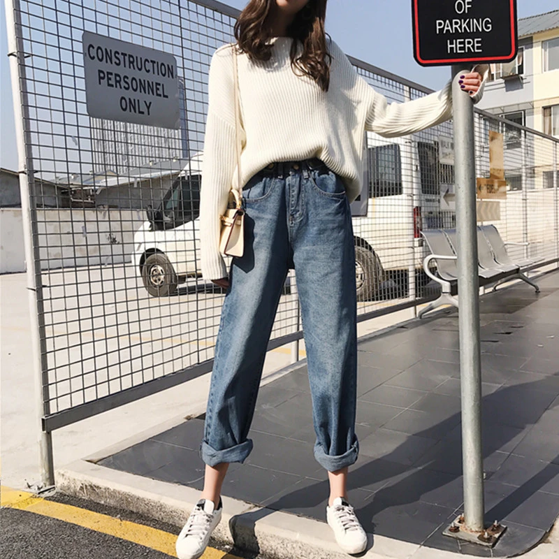 【工厂清货】大码哈伦牛仔裤女胖妹妹阔腿直筒秋装高腰显瘦遮跨裤子