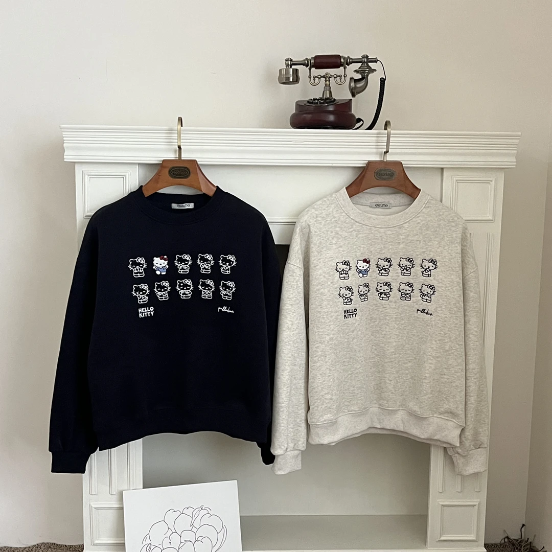 「Too·甜心Kitty」2025新款冬季圆领套头卫衣加绒加厚