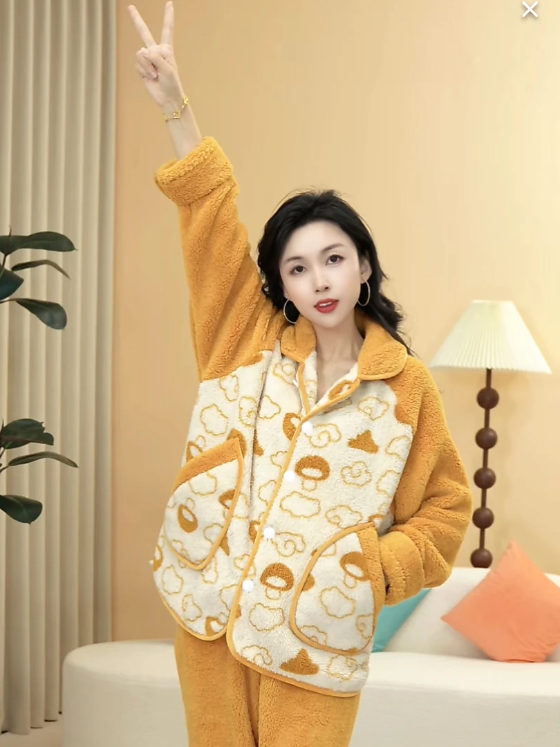 新款2025年冬季祥云加厚保暖睡衣舒适套装女士可外穿家居服CJJ