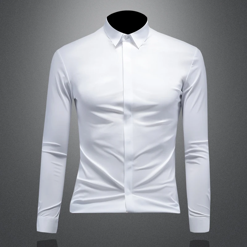 那因波勒男士无痕长袖衬衫春秋抗皱修身百搭内衬商务休闲垂感衬衣