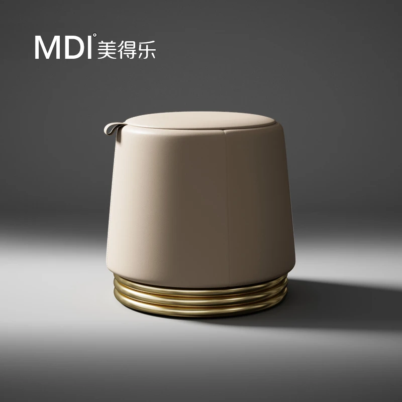 轻奢极简真皮圆凳茶凳现代简约意式梳妆凳家用椅子换鞋凳小矮凳子
